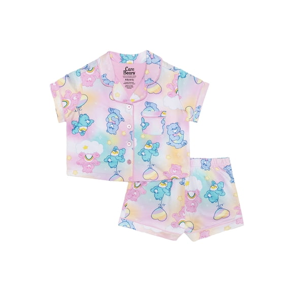 Care Bears Girls Button Front Top and Shorts Pajama Set, 2-Piece, Sizes 4-12