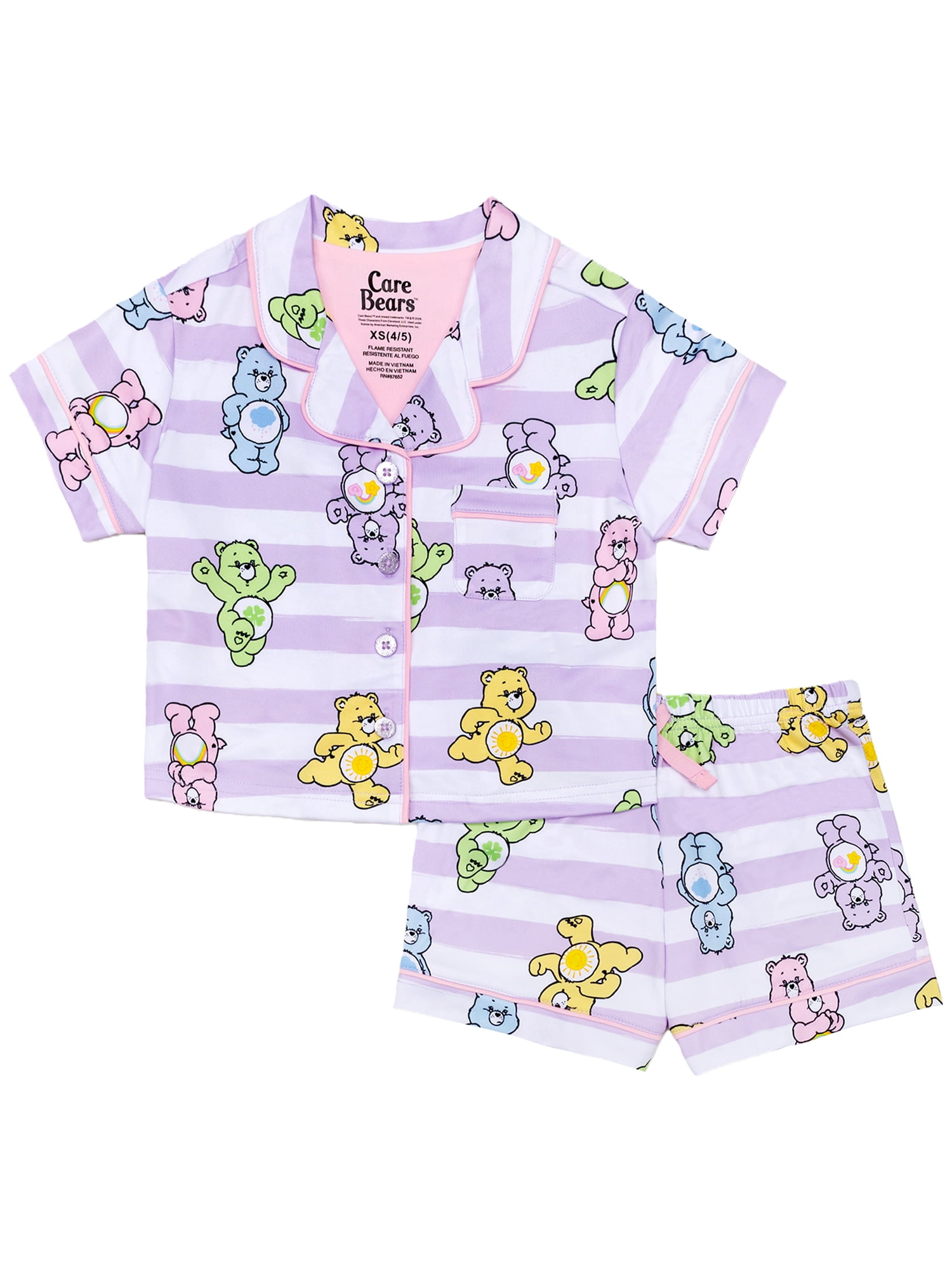 Care Bears Girls Button Front Top and Shorts Pajama Set, 2-Piece, Sizes 4-12