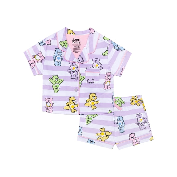 Care Bears Girls 2-Piece Jersey Short Sleeve Top and Short Coat Pajama Set, Sizes 4-12