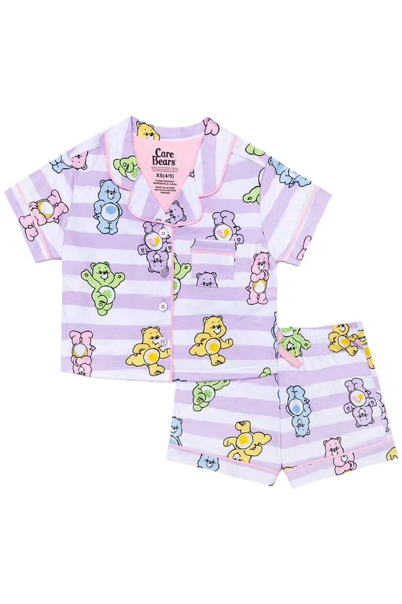 Care Bears Girls 2-Piece Jersey Short Sleeve Top and Short Coat Pajama Set, Sizes 4-12