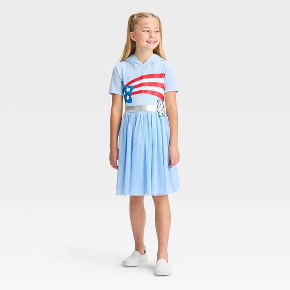 Care Bears Girls Blue Americana USA Flag Costume Dress with Hood, Light Blue, X-Small (4/5)