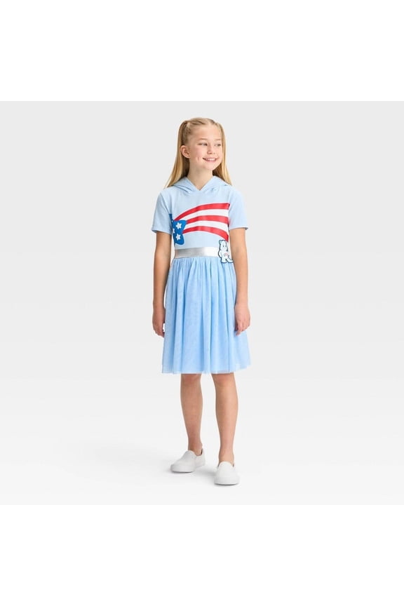 Care Bears Girls Blue Americana USA Flag Costume Dress with Hood, Light Blue, X-Small (4/5)