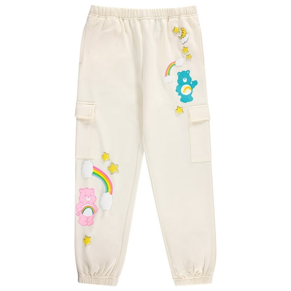 Care Bears Girls Cargo Sweatpants with Pockets Featuring Wish and Cheer Bear- Sizes 4-16 Ivory