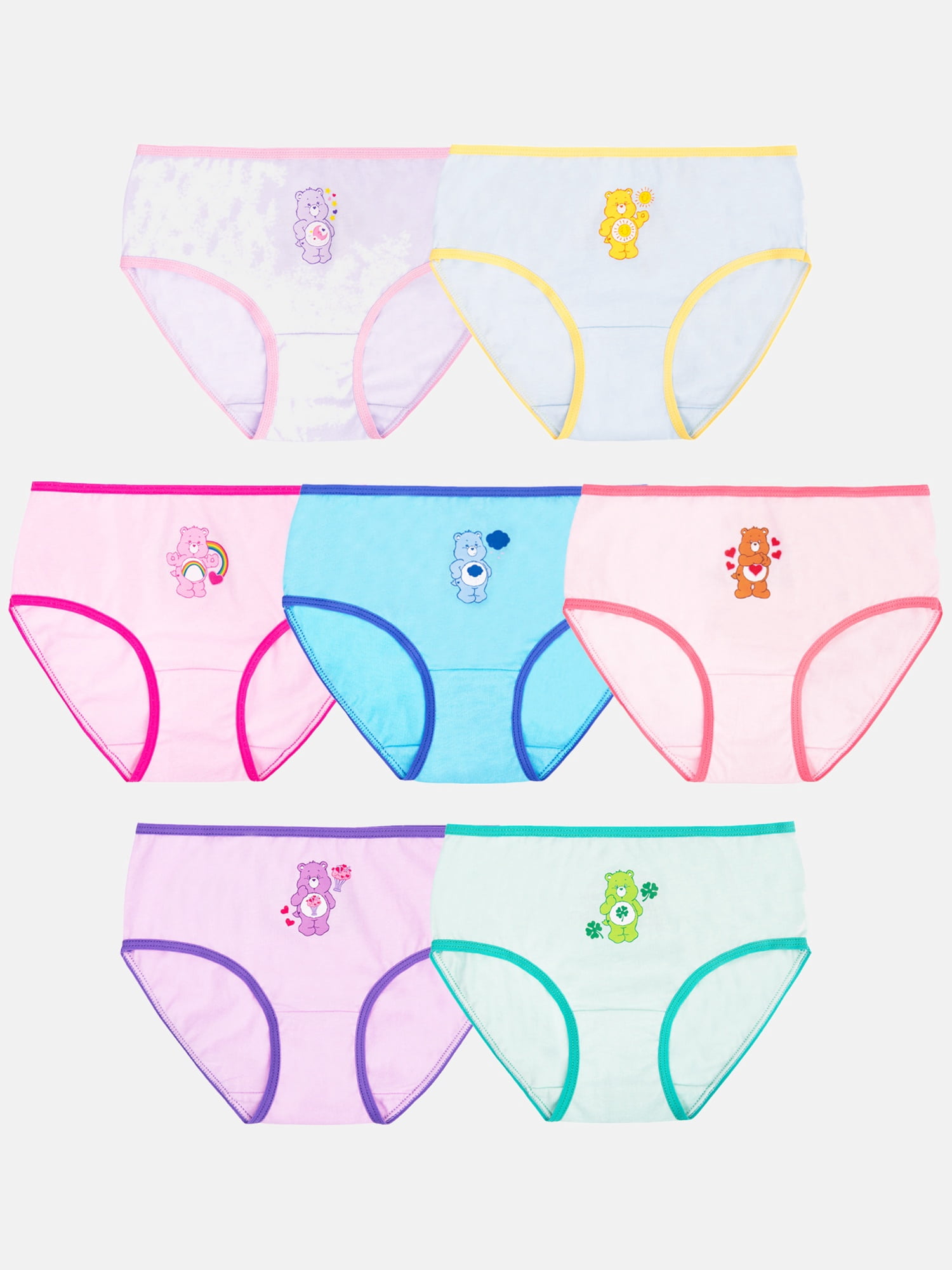 Care Bears Girls Cotton Brief Character Underwear, 7-Pack, Size 4-6
