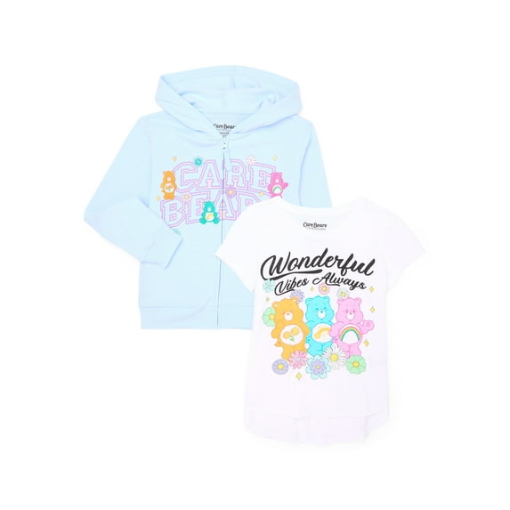 Care Bears Girls Embroidered Zip Hoodie and Graphic Tee Set, 2-Piece, Sizes 4-20