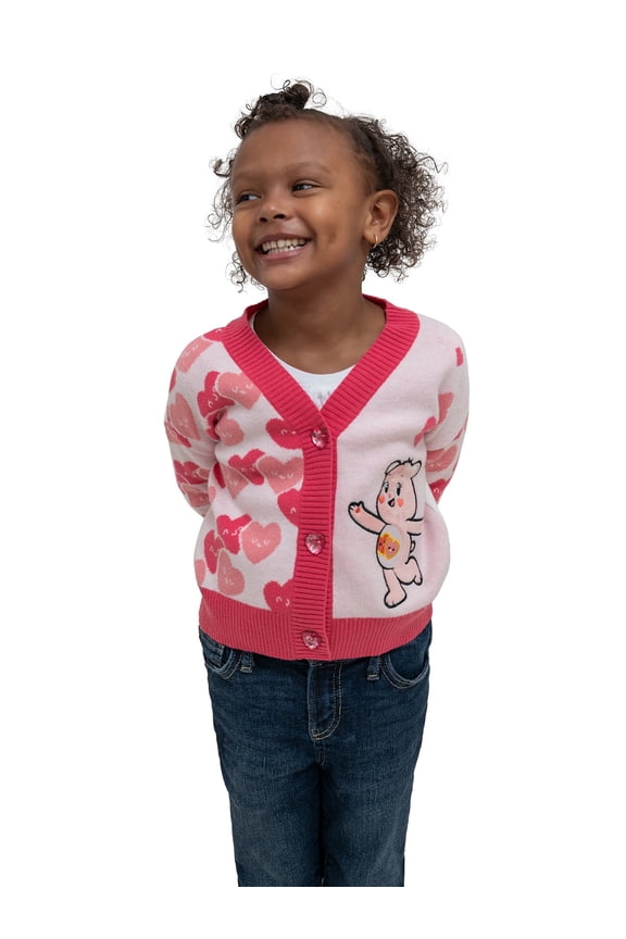 Girls' Hearts & Bear Long Sleeve V-Neck Cardigan, Size 4-6X