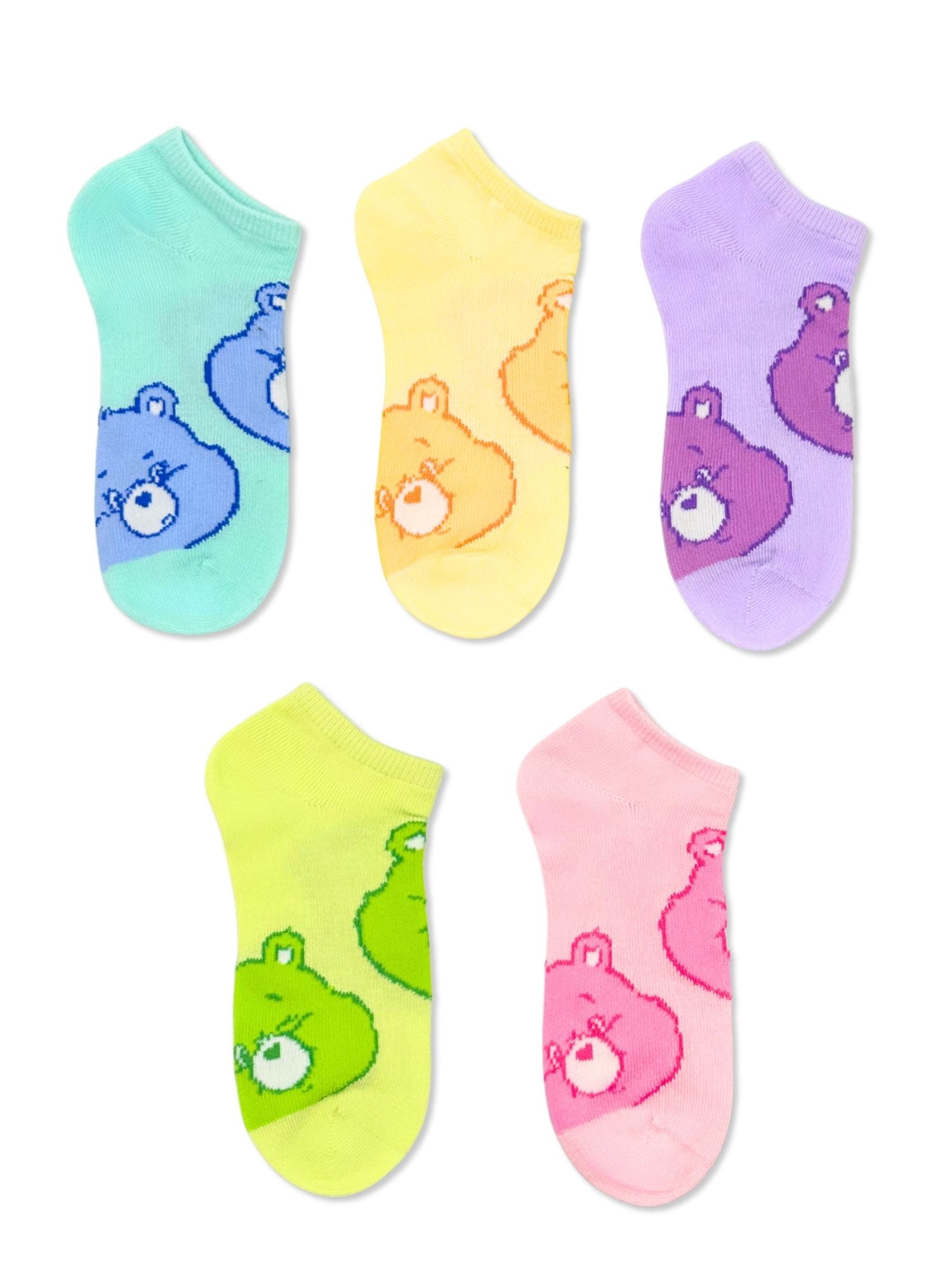 Care Bears Girls No-Show Socks, 5-Pack, Sizes S/M-M/L