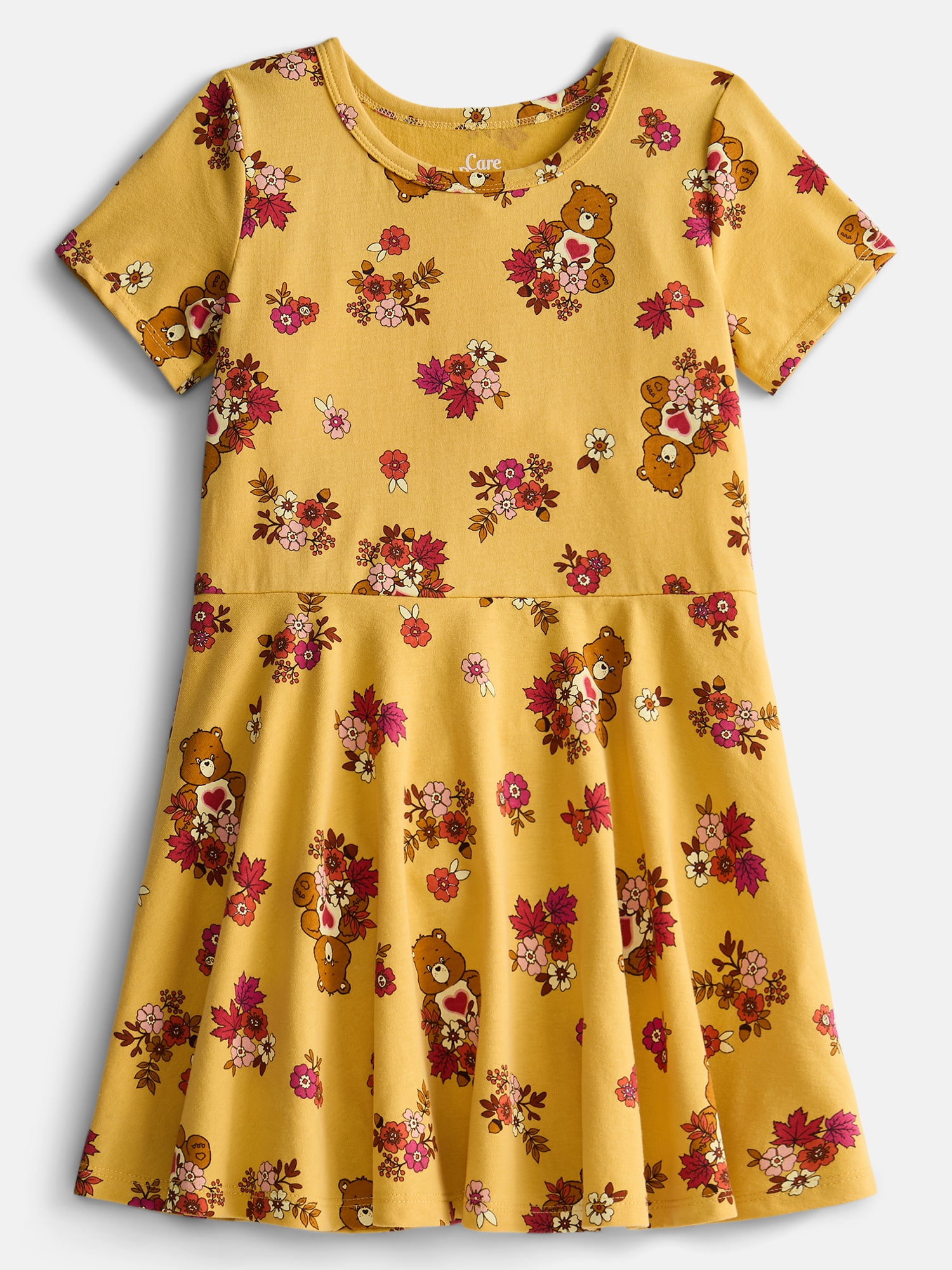 Care Bears Girls Print Skater Dress with Short Sleeves, Sizes 4-12