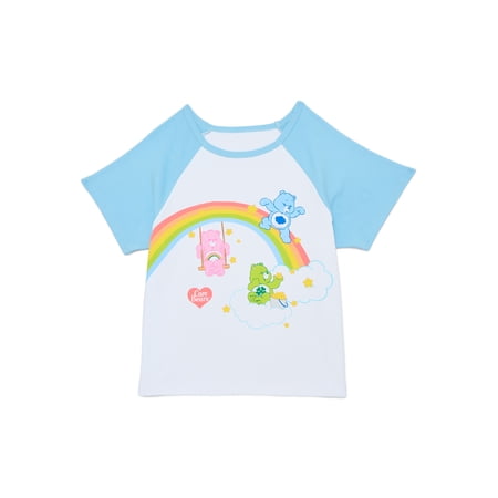 Sanrio Care Bears Girls Rainbow Rides Raglan Graphic Tee with Short Sleeves, Sizes 4-16