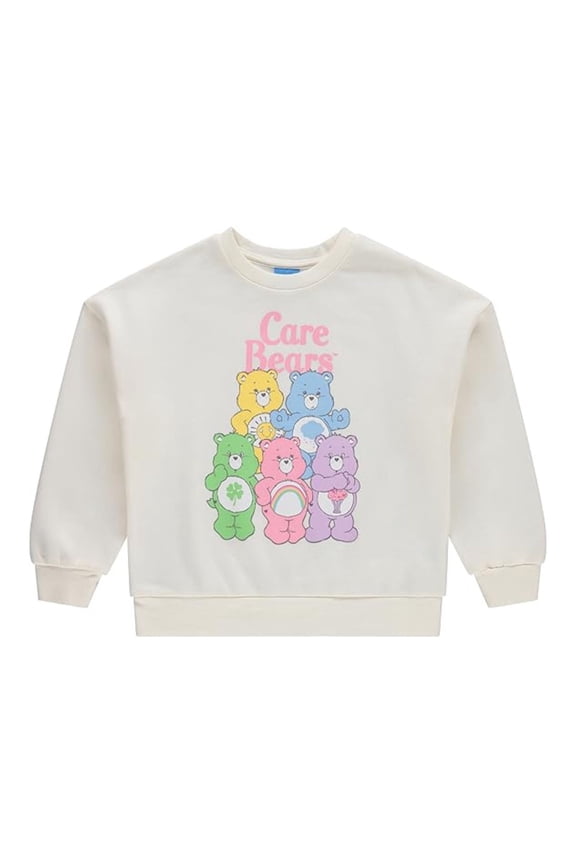 Girls Sweatshirt, Graphic Print Cheer Friend Care Bears Sweatshirt Off White - XS