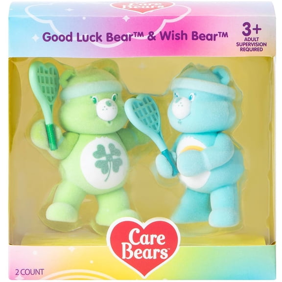 Care Bears Good Luck Bear & Wish Bear Mini Figure 2-Pack (Playing Tennis, Flocked)