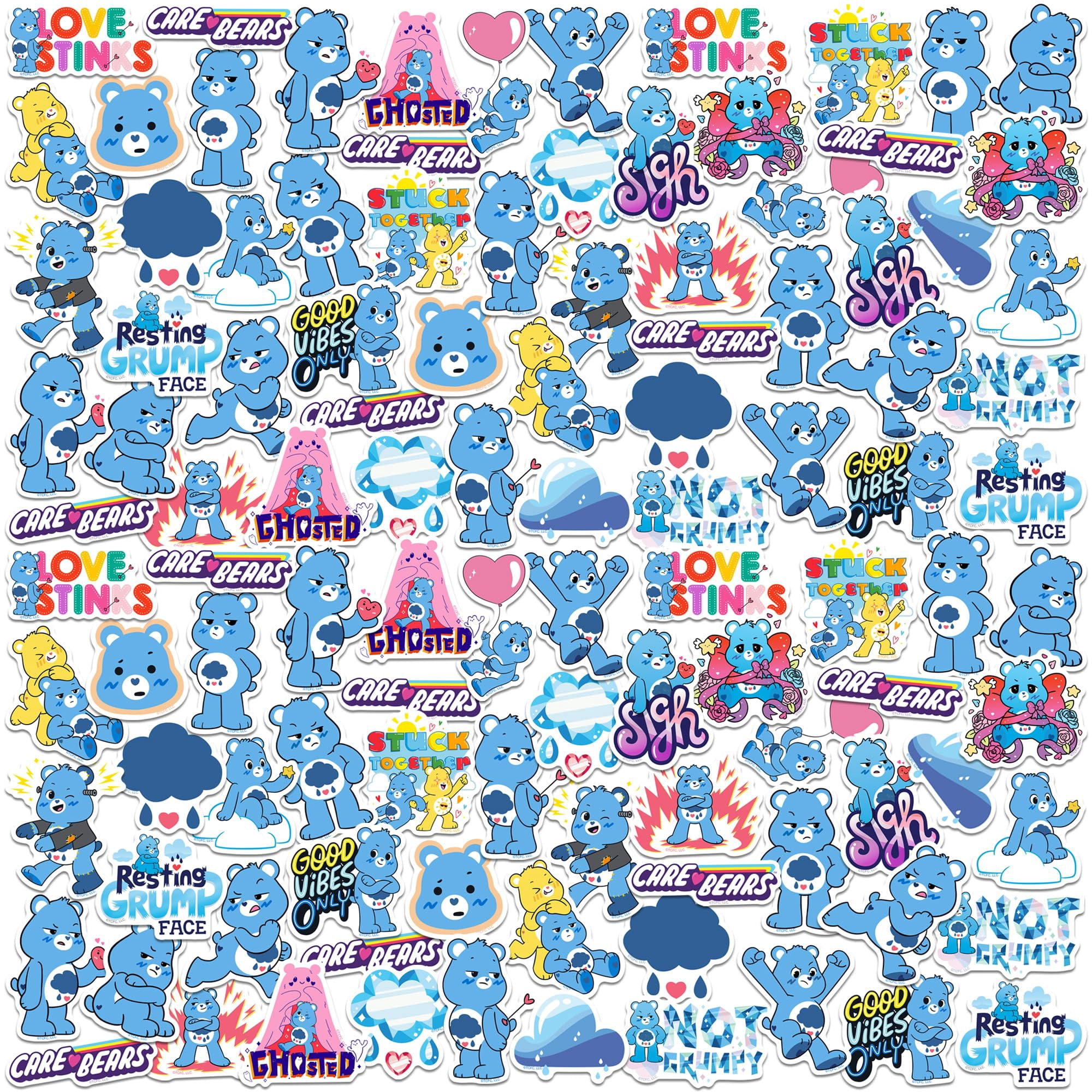 Care Bears Grumpy Bear Collection 150ct Vinyl Large Deluxe Stickers ...