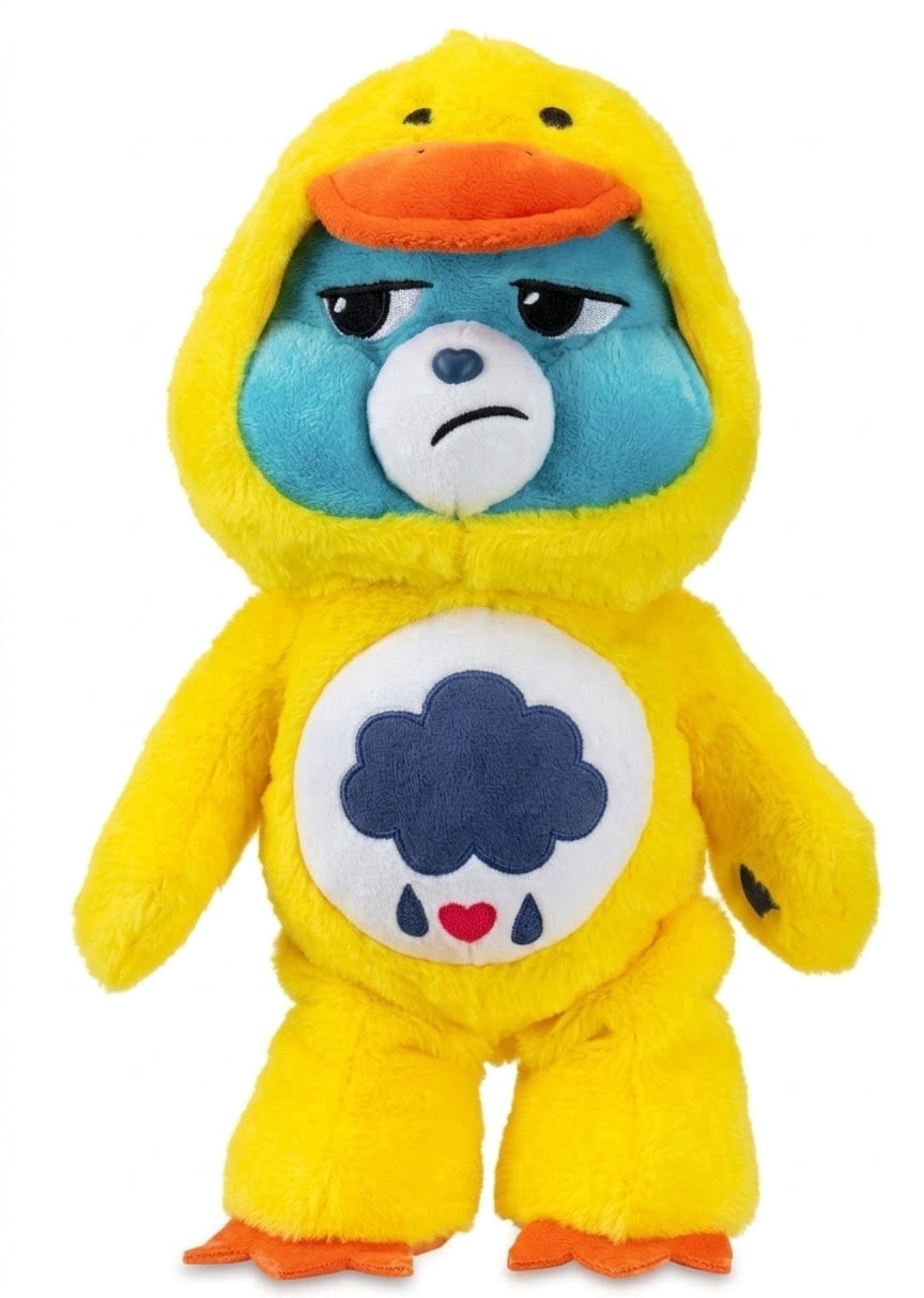 Care Bears 11-inch Grumpy Bear Easter Plush, Collectible Stuffed Animal in Yellow Chick Duck Suit