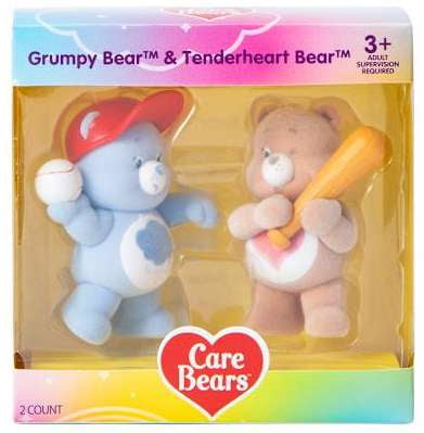 Care Bears Grumpy Bear & Tenderheart Bear Mini Figure 2-Pack [Playing Baseball, Flocked]