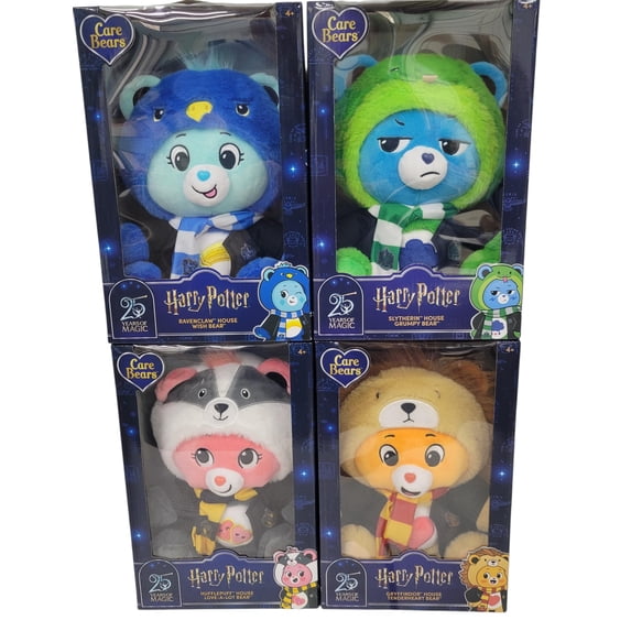 Care Bears x Harry Potter 12" Plush Collection – Slytherin Grumpy Bear, Hufflepuff Love-A-Lot Bear, Gryffindor Tenderheart Bear & Ravenclaw Wish Bear