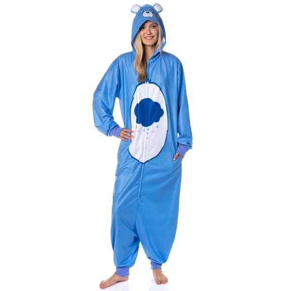 Care Bears Womens Pajama Grumpy Bear Hooded Union Suit Footless Sleeper One Piece Costume