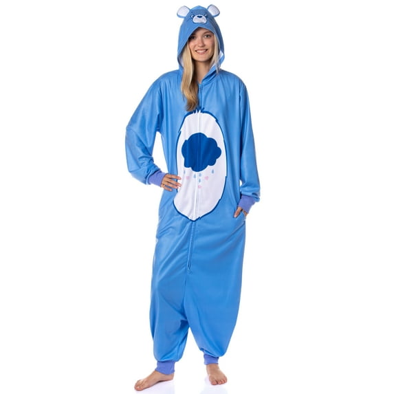 Care Bears Womens Pajama Grumpy Bear Hooded Union Suit Footless Sleeper One Piece Costume