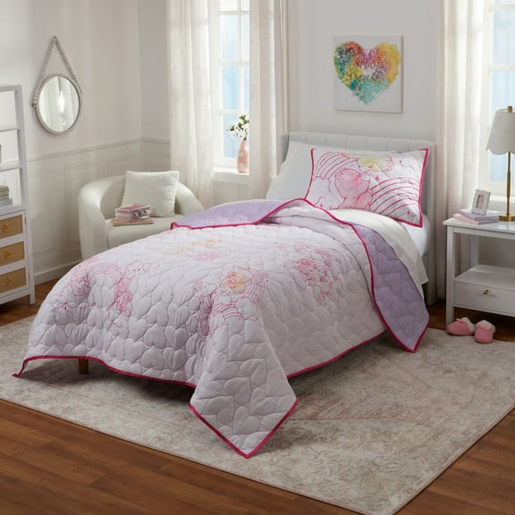 Care Bears Pink 3 Piece Quilt and Sham set, Queen