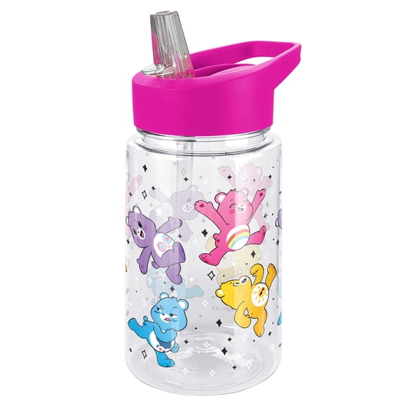 Care Bears Kids Tritan Plastic Water Bottle with Straw Lid and Handle, Reusable Tumbler for Toddlers, Unisex for Girls and Boys, 12oz, Magical Pattern