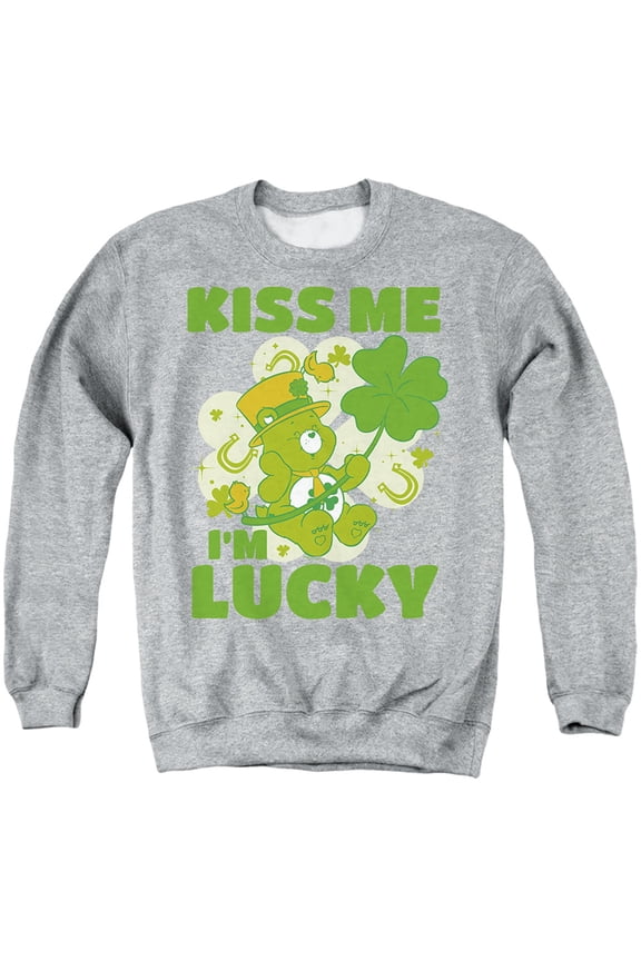 Kiss Me I'm Lucky St. Patrick's Day Good Luck Bear Unisex Adult Crewneck Sweatshirt (Large) Athletic Heather