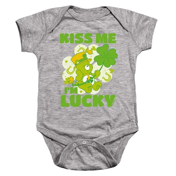 Care Bears Kiss Me I'm Lucky St. Patrick's Day Good Luck Bear Unisex Infant Snap Suit for Baby (18 Months) Athletic Heather