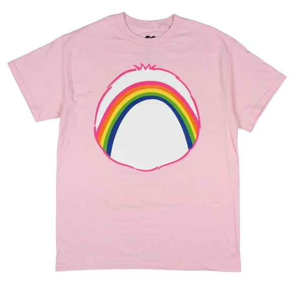 Care Bears Men's Cheer Bear Belly Badge Adult Graphic Print Crewneck Short Sleeve Pink Costume T-Shirt
