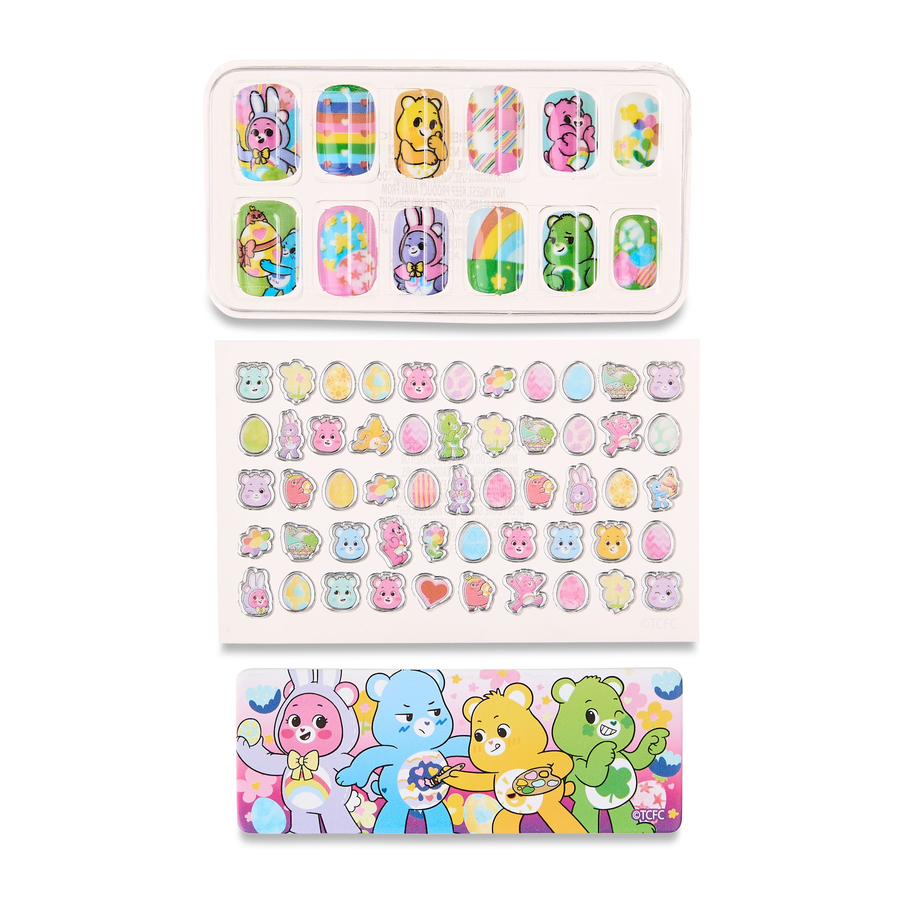 Care Bears Nail Art Set, Press-On Nails, 66 Pieces, Non-Toxic, Easter Stuffer