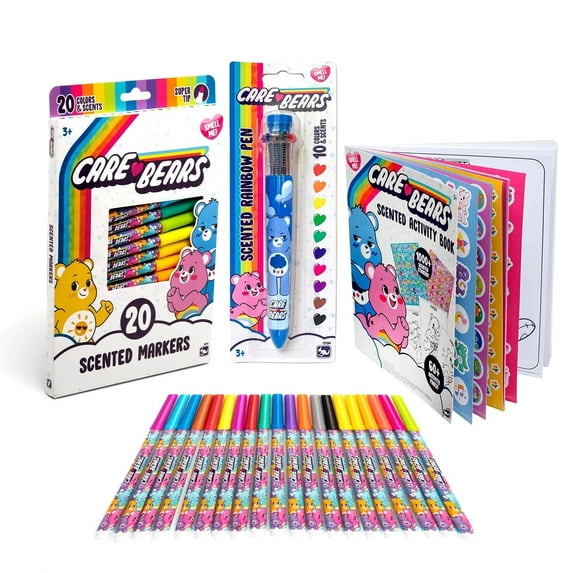 Care Bears Scented Art & Craft Supplies Kit for Kids | Includes 20 Super Tips Markers, Rainbow Pen & Activity Book with 1000+ Stickers | Ideal for Scrapbooking, Coloring & Drawing