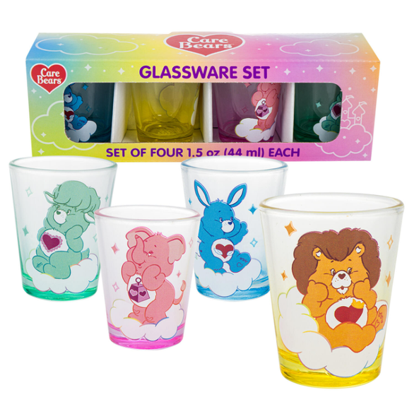 Care Bears Shot Glass Set, 4-Pack, 1.5 oz Collectible Glassware by Silver Buffalo, Officially Licensed Drinking Glasses for Parties, Gifts & Collectors