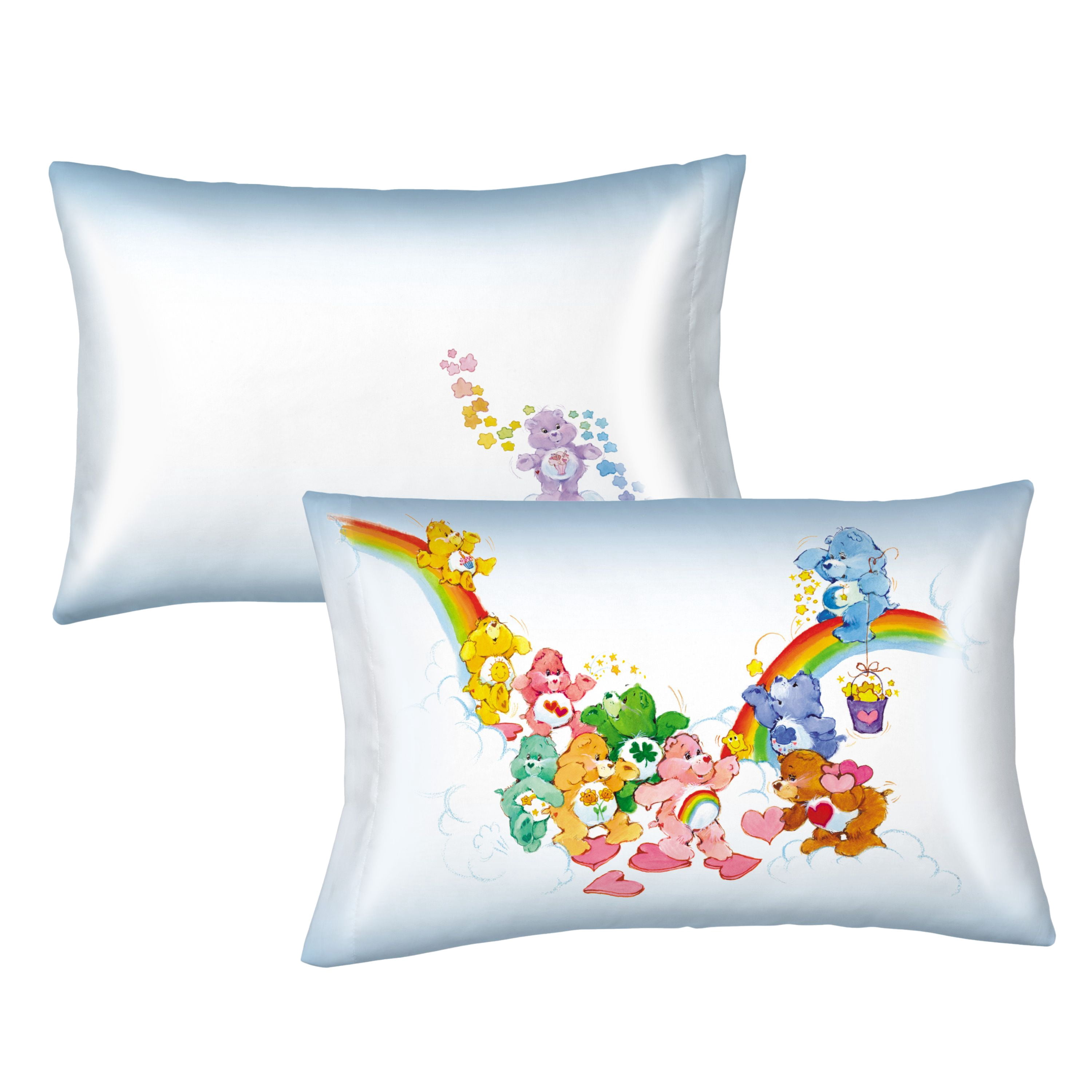 Care Bears White Blue Reversible Silky Satin Pillowcase, Standard Size, 2-Pack