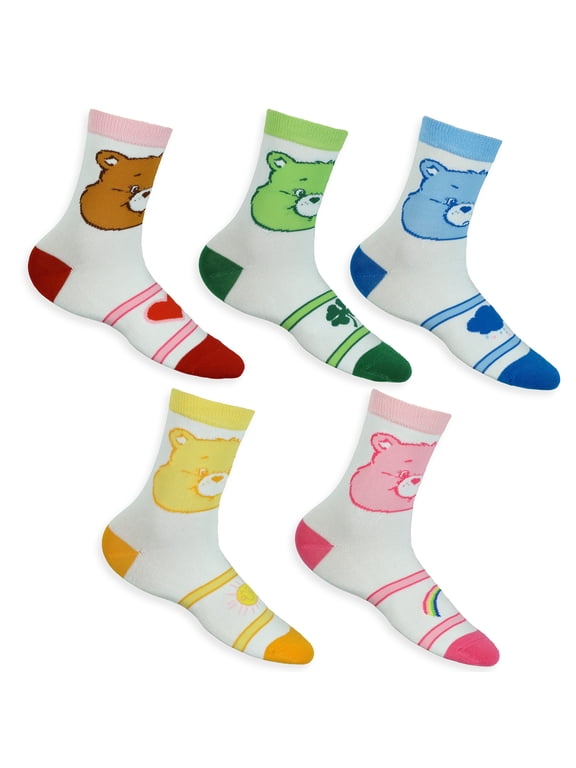 Care Bears Socks Women's Faces and Belly Badges Quarter Ankle Socks 5 Pair Set Fits Shoes Size 4-10