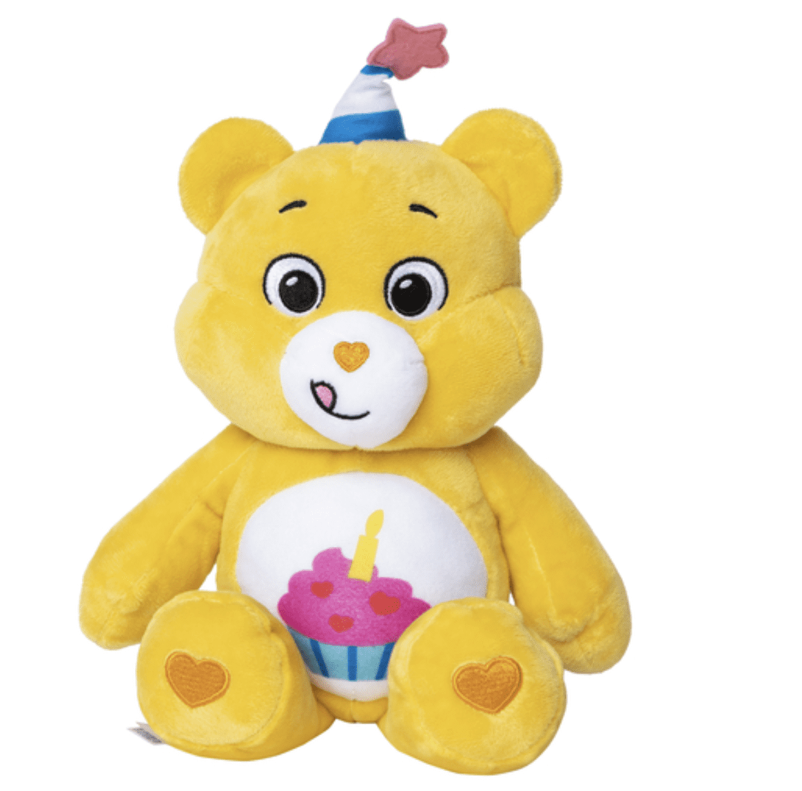 2002 Care Bear 10 Birthday Bear Plush Play Along Yellow with Cupcake