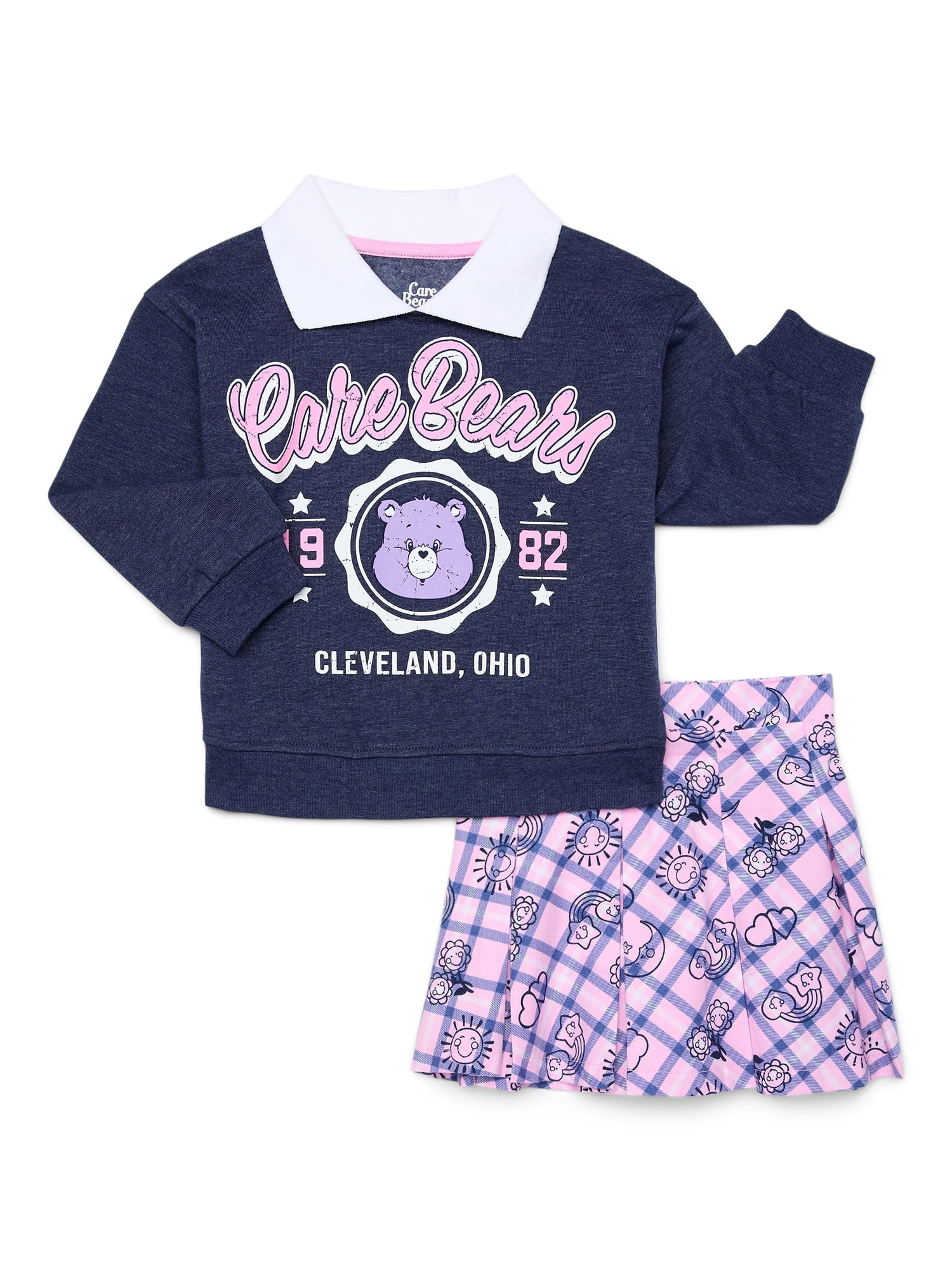 Care Bears Toddler Girls Varsity Sweatshirt and Pleated Skirt Set, 2-Piece, Sizes