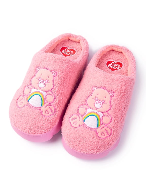 Unisex Cozy Plush Memory Foam Indoor Outdoor Soled Slipper in Sizes S-XL, Cheer Bear-Pink Terry Clog, Large Women