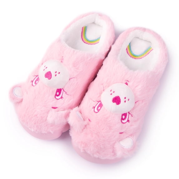 Care Bears Unisex Cozy Terry Memory Foam Indoor Outdoor Soled Slipper in Sizes S-XL, Cheer Bear-Pink Super Plush, Small Women