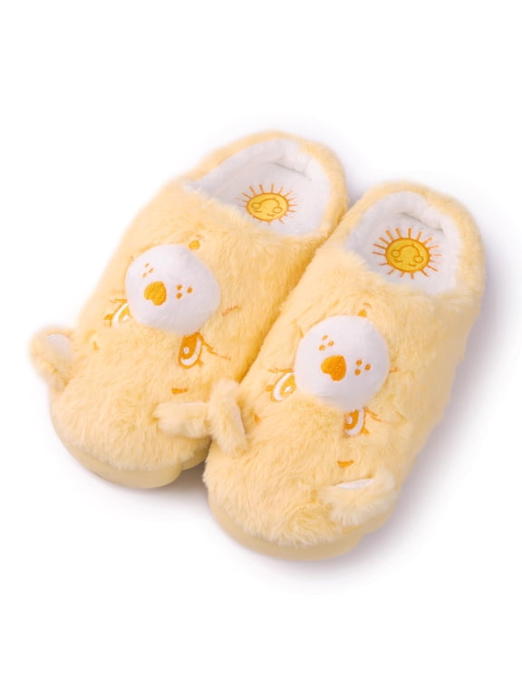 Unisex Cozy Terry Memory Foam Indoor Outdoor Soled Slipper in Sizes S-XL, Funshine Bear-Yellow Super Plush, Medium Women