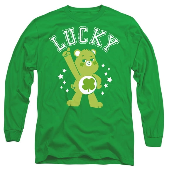 Care Bears: Unlock The Magic Good Luck Bear Lucky Collegiate St. Patrick's Day Unisex Adult Long-Sleeve T Shirt (Small) Kelly Green