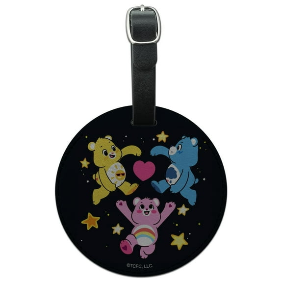 Care Bears: Unlock the Magic Funshine, Grumpy and Cheer Round Leather Luggage Card Suitcase Carry-On ID Tag