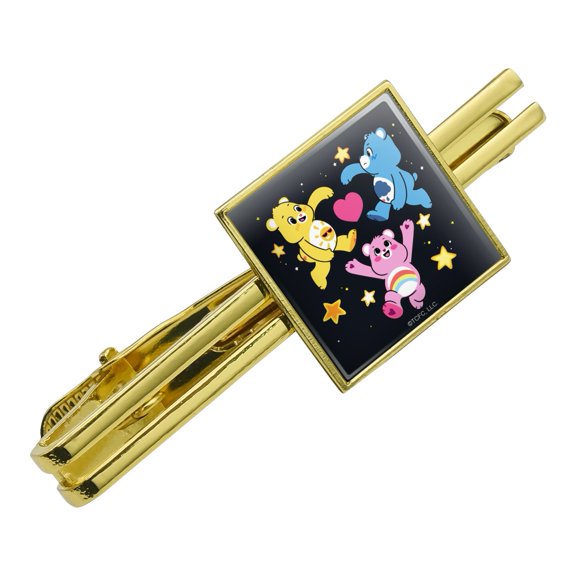 Care Bears: Unlock the Magic Funshine, Grumpy and Cheer Square Tie Bar Clip Clasp Tack- Silver or Gold