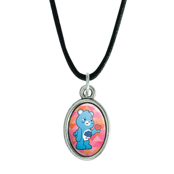 Care Bears: Unlock the Magic Grumpy Bear Antiqued Oval Charm Pendant with Black Satin Cord