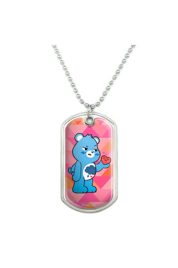 Care Bears: Unlock the Magic Grumpy Bear Military Dog Tag Pendant Necklace with Chain
