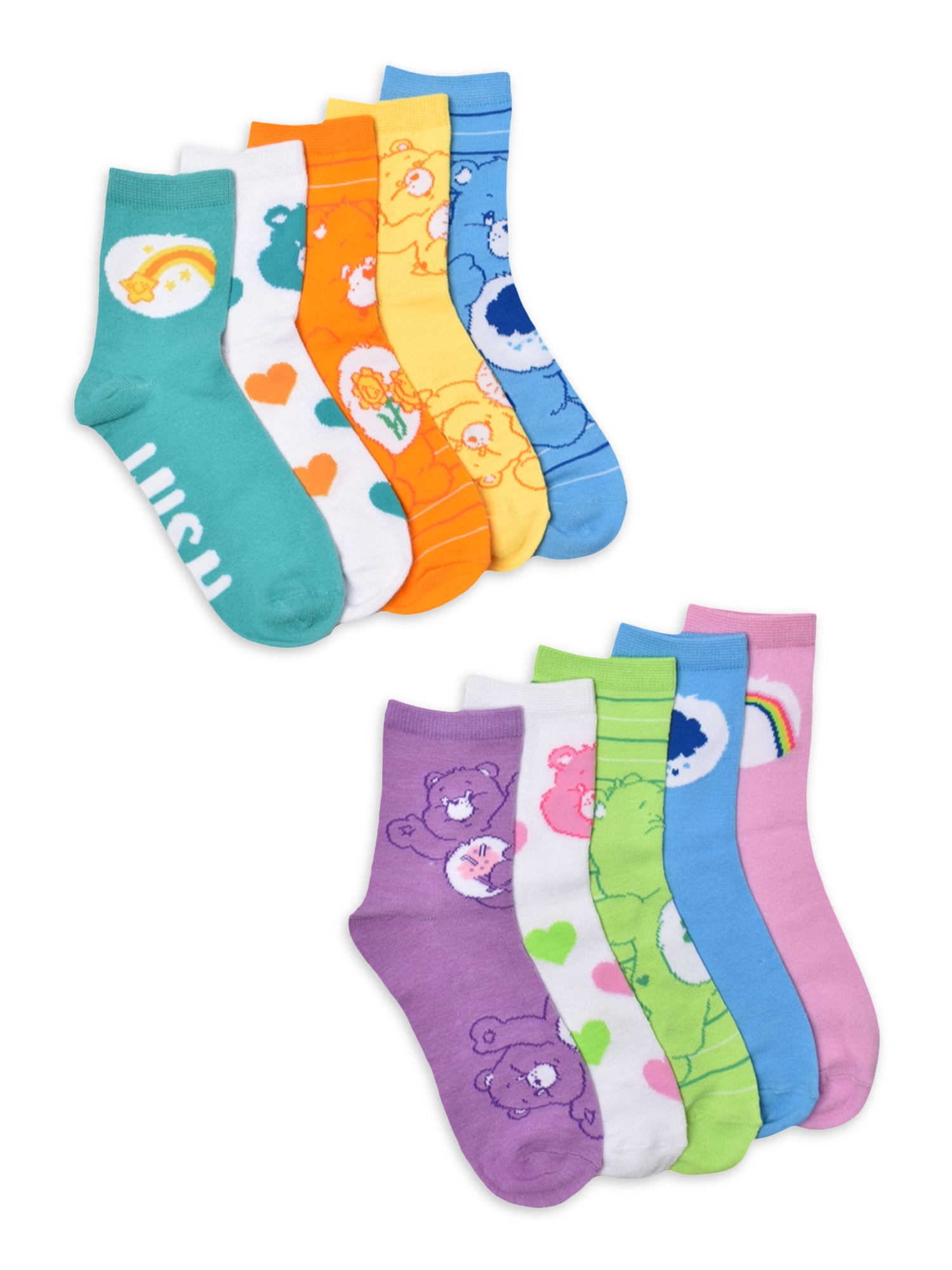 Care Bears Women's Graphic Crew Socks, 10Pack, Sizes 410