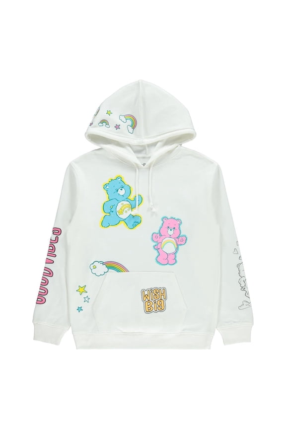 Women's Hoodie, Cheer Friend Multi Print Pullover Sweatshirt White - M