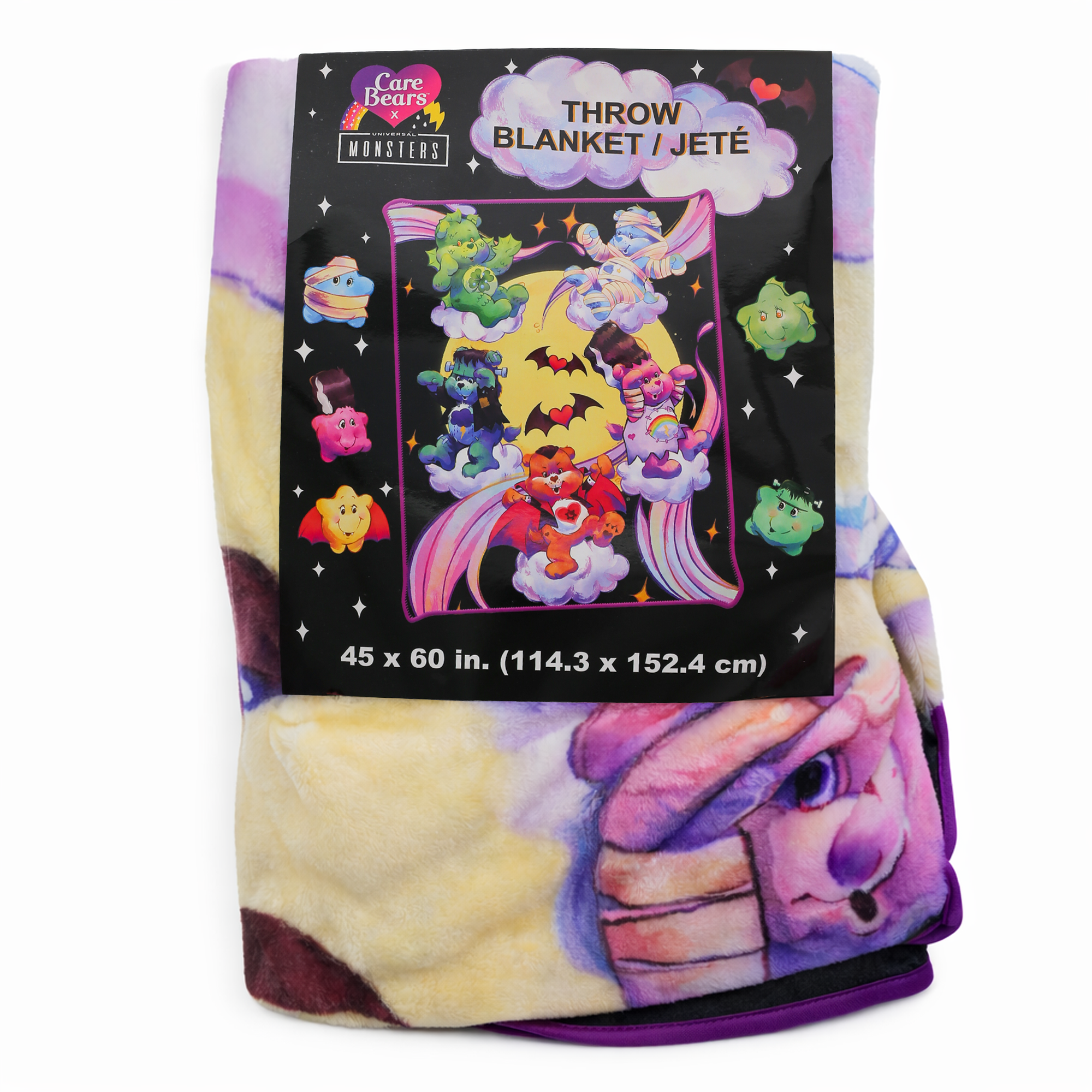 Care Bears and Universal Monsters Moon Scene Plush Fleece Throw Blanket 45" X 60"
