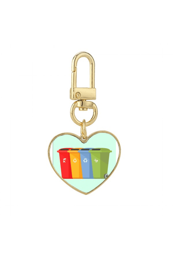 Care Environment Classify Dustbin Gold Heart Keychain Metal Keyring Holder