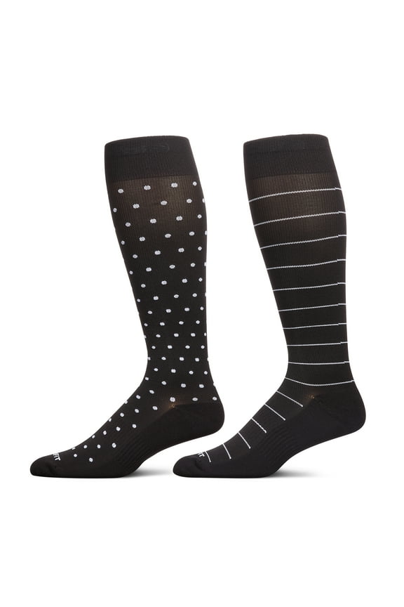 Solutions 2 Pair Pack Polka Dot Striped Cotton Blend Graduated Compression Socks.