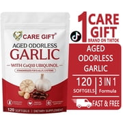 Care Gift Aged Odorless Garlic Supplement with CoQ10 Ubiquinol, S-Allyl Cysteine, Antioxidant & Immune Support, 120 Softgels