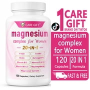 Care Gift Magnesium Complex for Women 20-in-1, with Inositol, Ashwagandha, D3 & K2, Folate & B-Complex, Hormone Balance & Relaxation, 120 Capsules