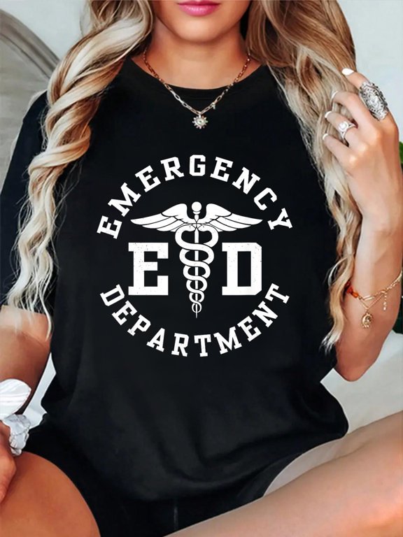 Care Giver RN Emergency Nurse Graduation ED Techs Department T-Shirt casual short sleeve crew neck cotton tee tops for women