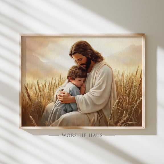 In The Care Of The Good Shepherd Christian Wall Art Jesus And Lamb Scene Mountain Path Print Scripture Poster Decor Warm Present Vintage UNFRAMED Poster Size 24x36